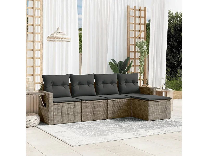 5-delige Loungeset met kussens poly rattan grijs BE946365