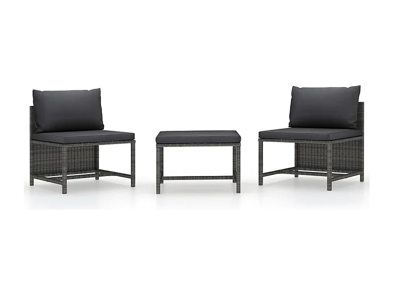 Salon de jardin 3 pcs avec coussins Gris Résine tressée FR29261