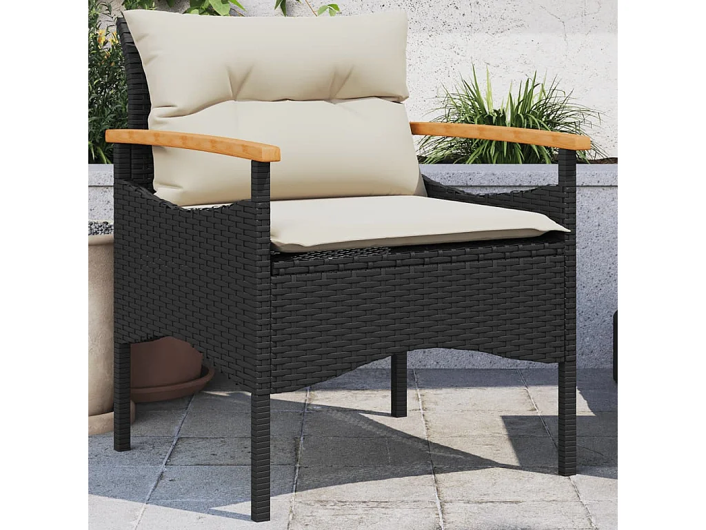 Salon de jardin 3 pcs avec coussins noir résine tressée FR93606