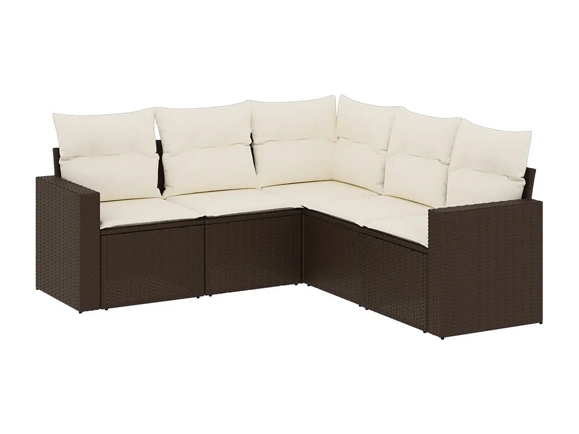 5 pcs conjunto sofás p/ jardim c/ almofadões vime PE castanho PT620393