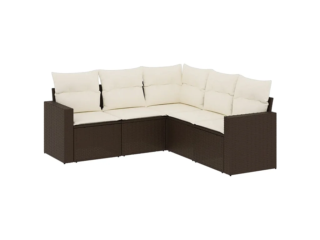 5 pcs conjunto sofás p/ jardim c/ almofadões vime PE castanho PT620393