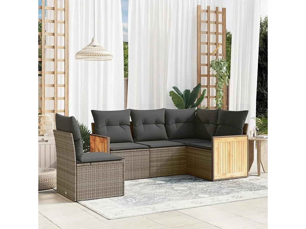 Salon de jardin 5 pcs avec coussins gris résine tressée FR59435