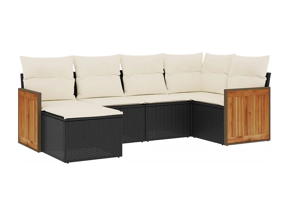 6 pcs conjunto sofás de jardim c/ almofadões vime PE preto PT818600