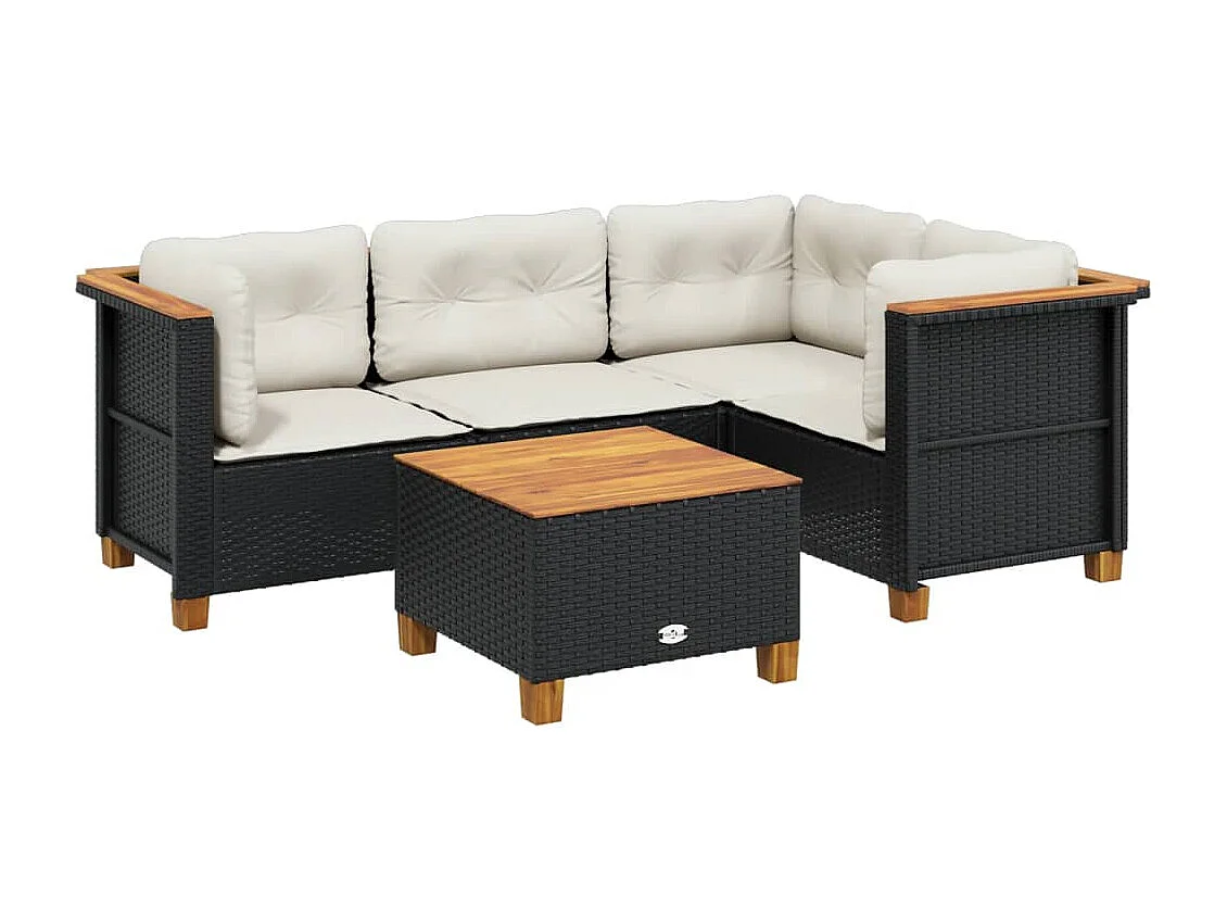 5 pcs conjunto sofás de jardim com almofadões vime PE preto PT875053