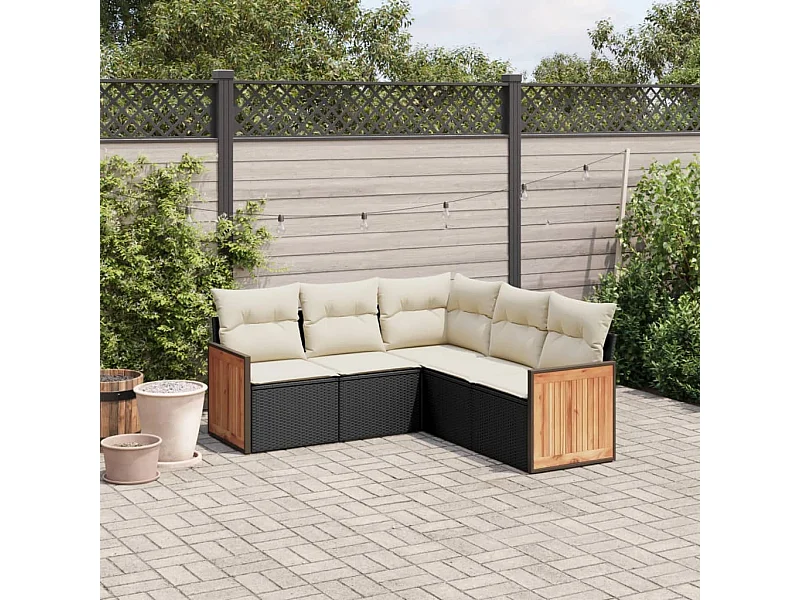 Salon de jardin 5 pcs avec coussins noir résine tressée FR79484