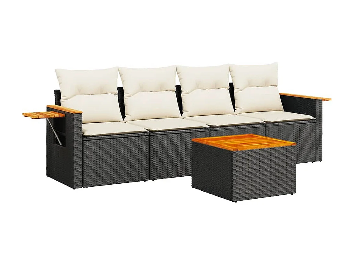 Salon de jardin 5 pcs avec coussins noir résine tressée FR22925