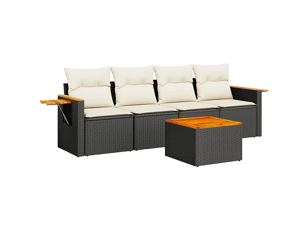 5 pcs conjunto sofás de jardim com almofadões vime PE preto PT733683
