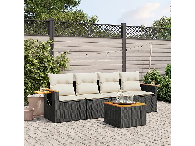 5 pcs conjunto sofás de jardim com almofadões vime PE preto PT733683