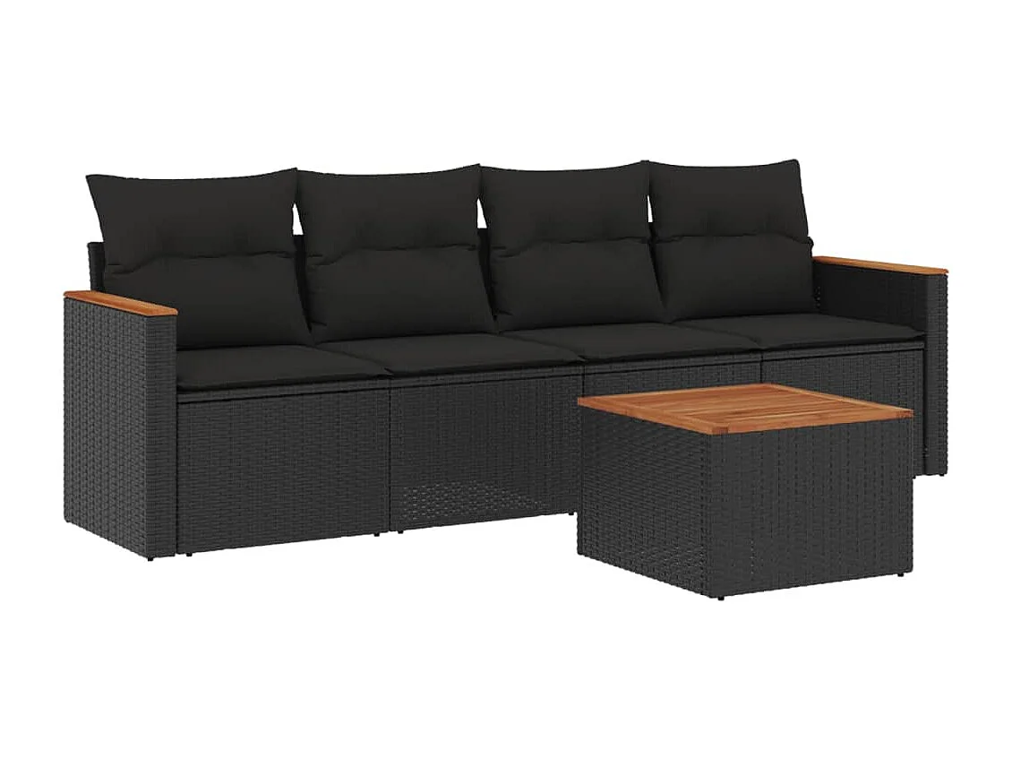 5 pcs conjunto sofás de jardim com almofadões vime PE preto PT926159