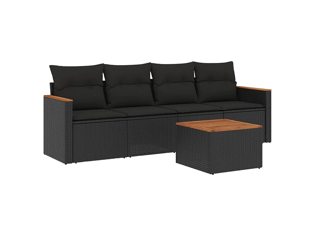 5 pcs conjunto sofás de jardim com almofadões vime PE preto PT926159