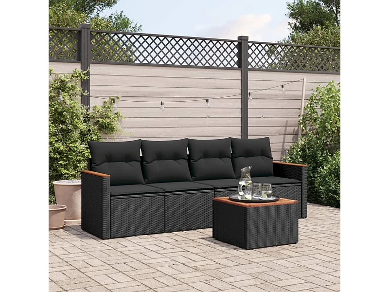 5 pcs conjunto sofás de jardim com almofadões vime PE preto PT926159