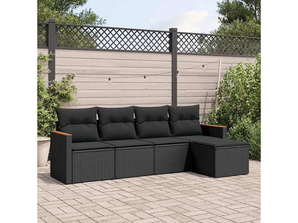 Salon de jardin 5 pcs avec coussins noir résine tressée FR51596