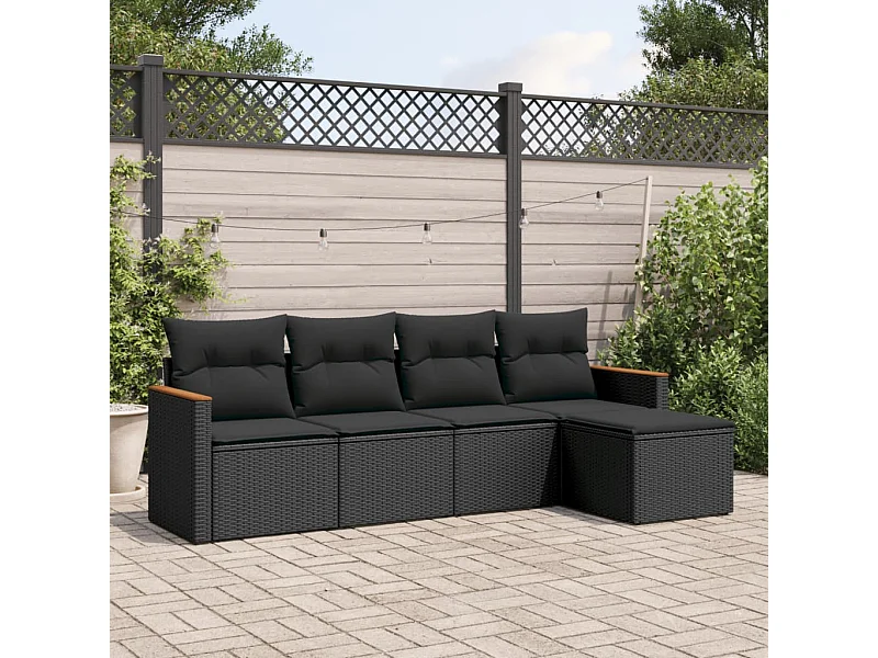 5-delige Loungeset met kussens poly rattan zwart BE556920