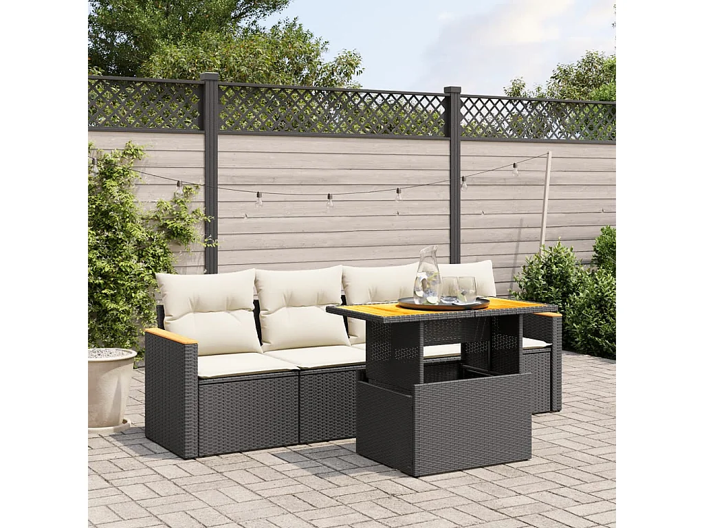 Salon de jardin 5 pcs avec coussins noir résine tressée FR45860
