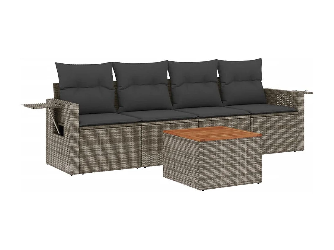 5 pcs conjunto sofás de jardim c/ almofadões vime PE cinzento PT488730