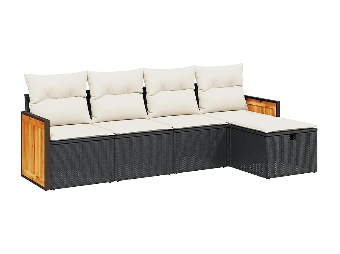 5 pcs conjunto sofás de jardim com almofadões vime PE preto PT391282