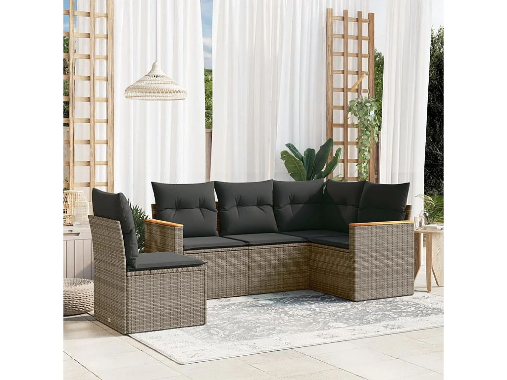 Salon de jardin 5 pcs avec coussins gris résine tressée FR84059