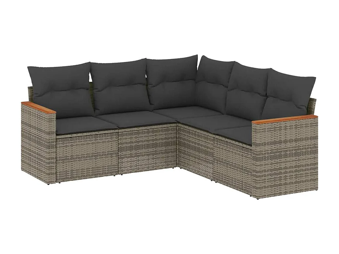 Salon de jardin 5 pcs avec coussins gris résine tressée FR90149