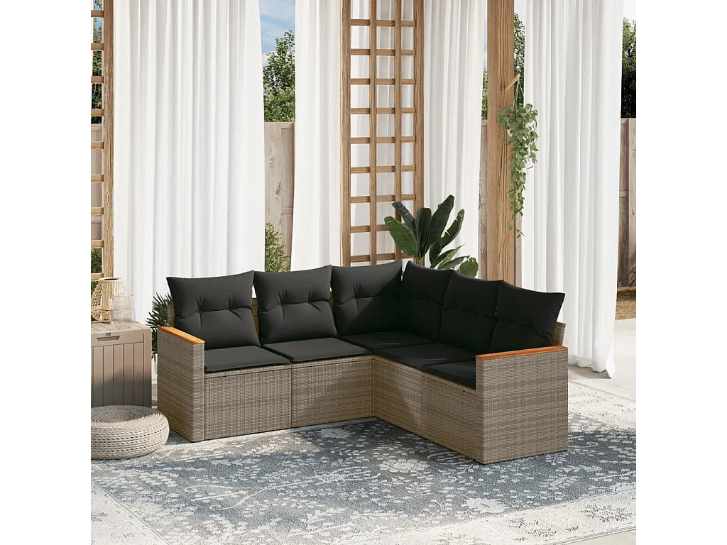 5-delige Loungeset met kussens poly rattan grijs BE115247
