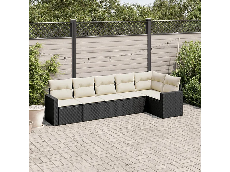 Salon de jardin 6 pcs avec coussins noir résine tressée FR45332