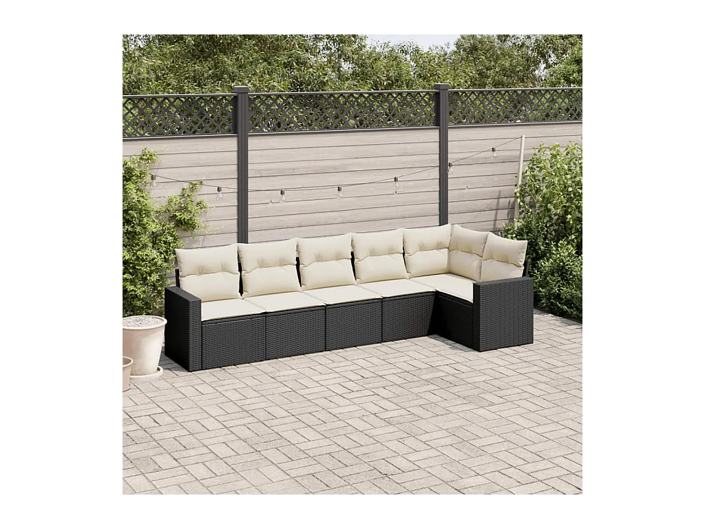 Salon de jardin 6 pcs avec coussins noir résine tressée FR45332