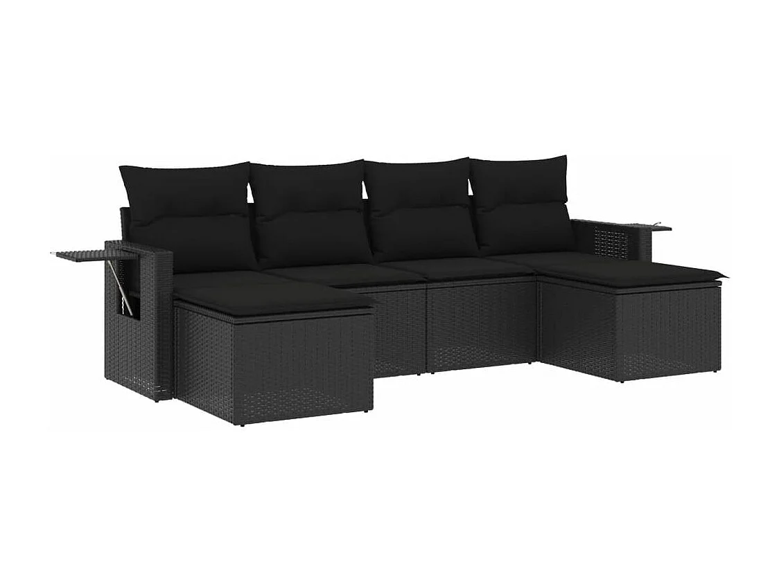 6 pcs conjunto sofás de jardim c/ almofadões vime PE preto PT753578