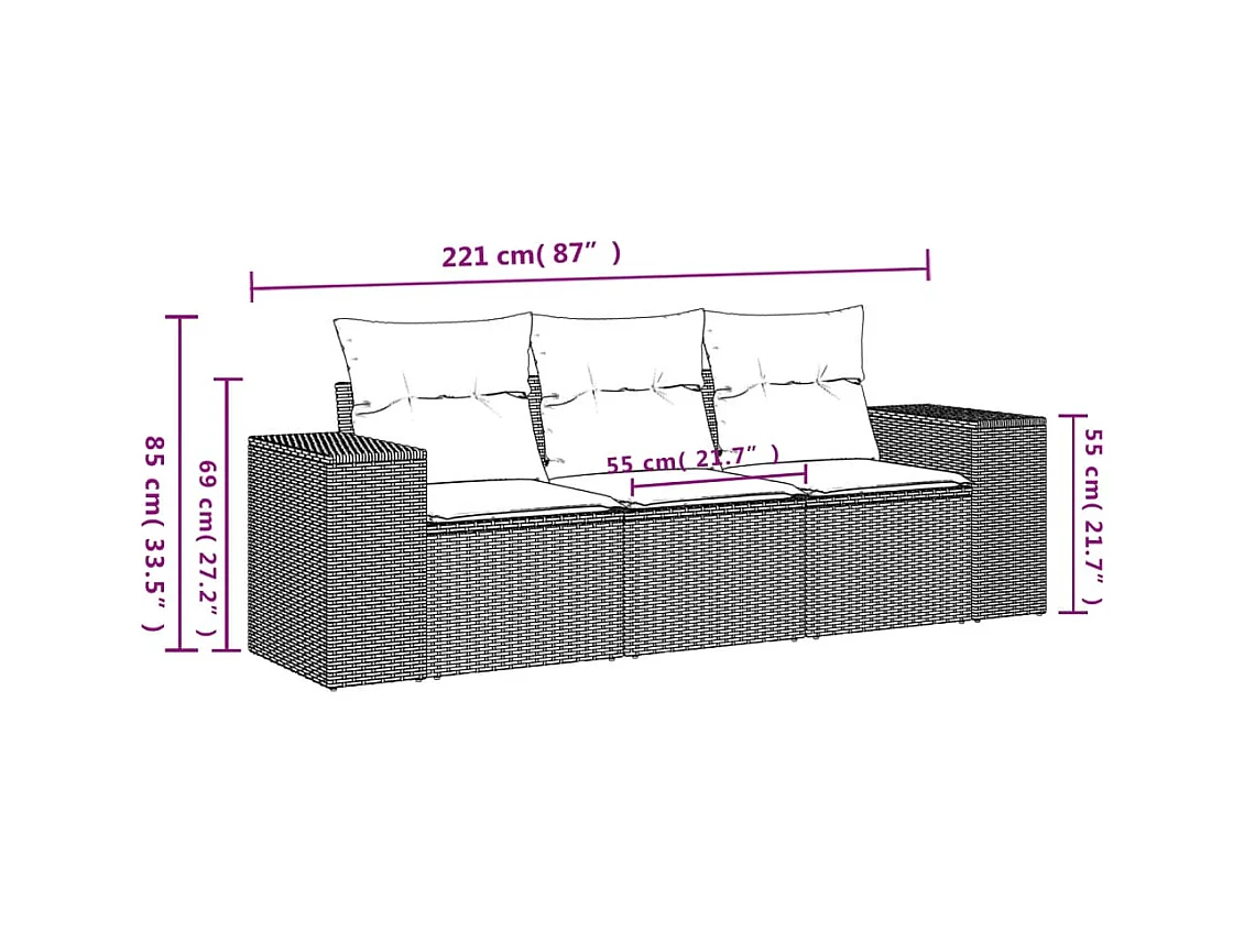 Salon de jardin avec coussins 3 pcs beige résine tressée FR90329
