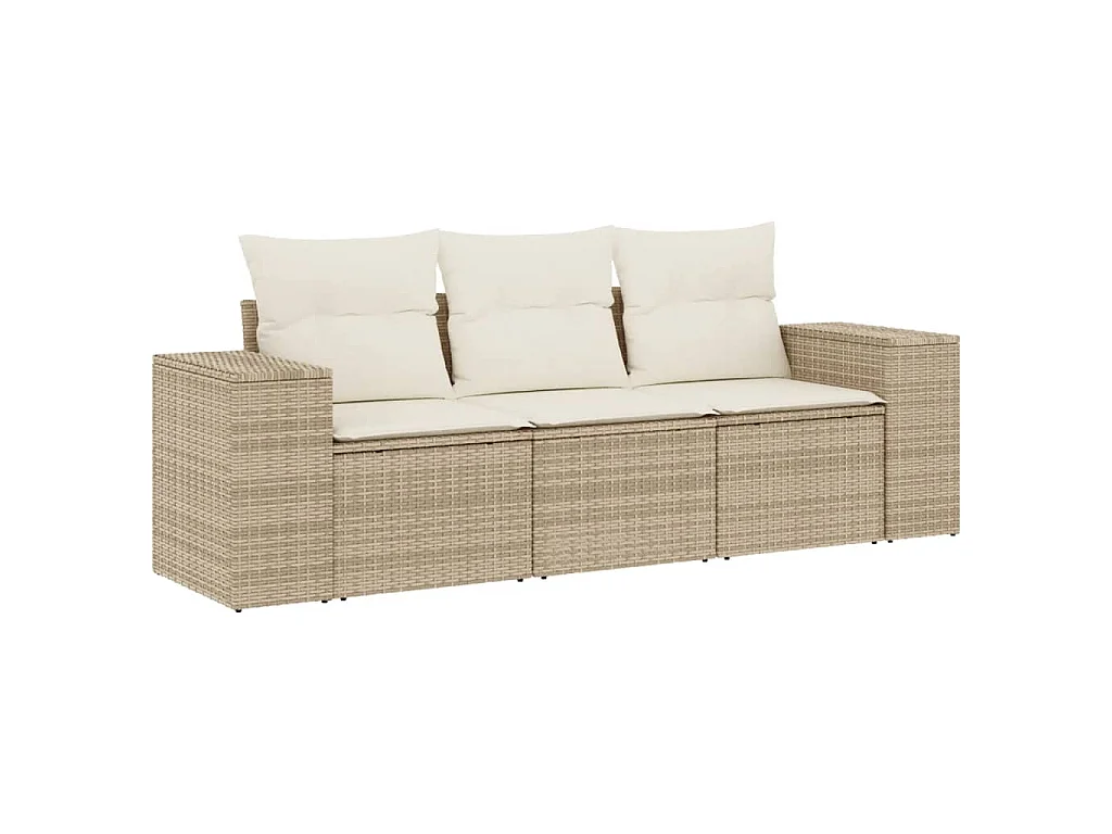 3-delige Loungeset met kussens poly rattan beige BE619664