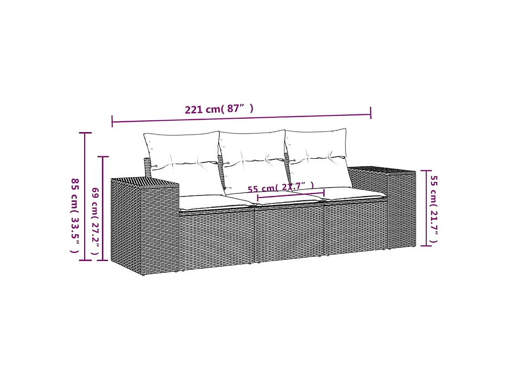 3-delige Loungeset met kussens poly rattan beige BE619664
