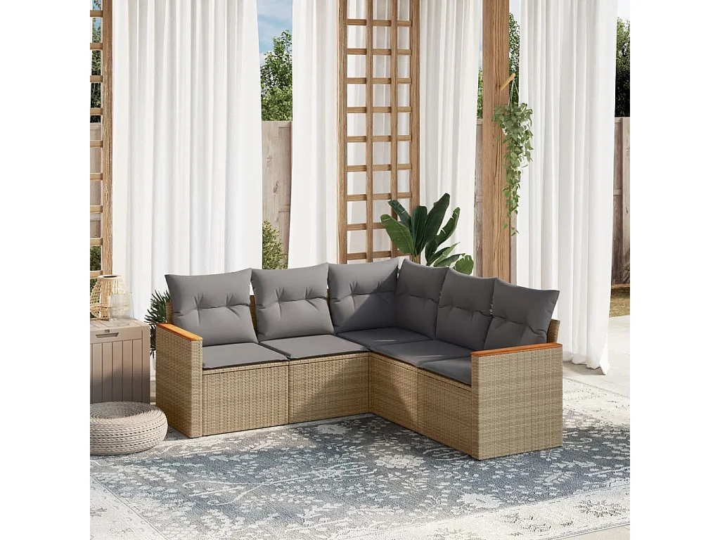 Salon de jardin avec coussins 5 pcs beige résine tressée FR17953