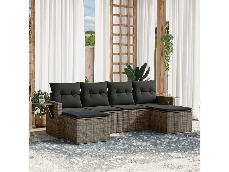 6 pcs conjunto sofás de jardim com almofadões vime cinzento PT531066
