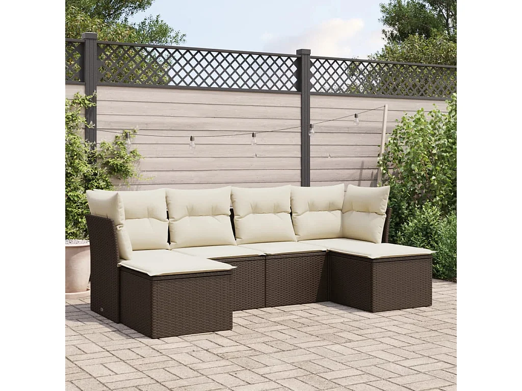 Conjunto de jardín 6 piezas y cojines ratán sintético marrón ES704651