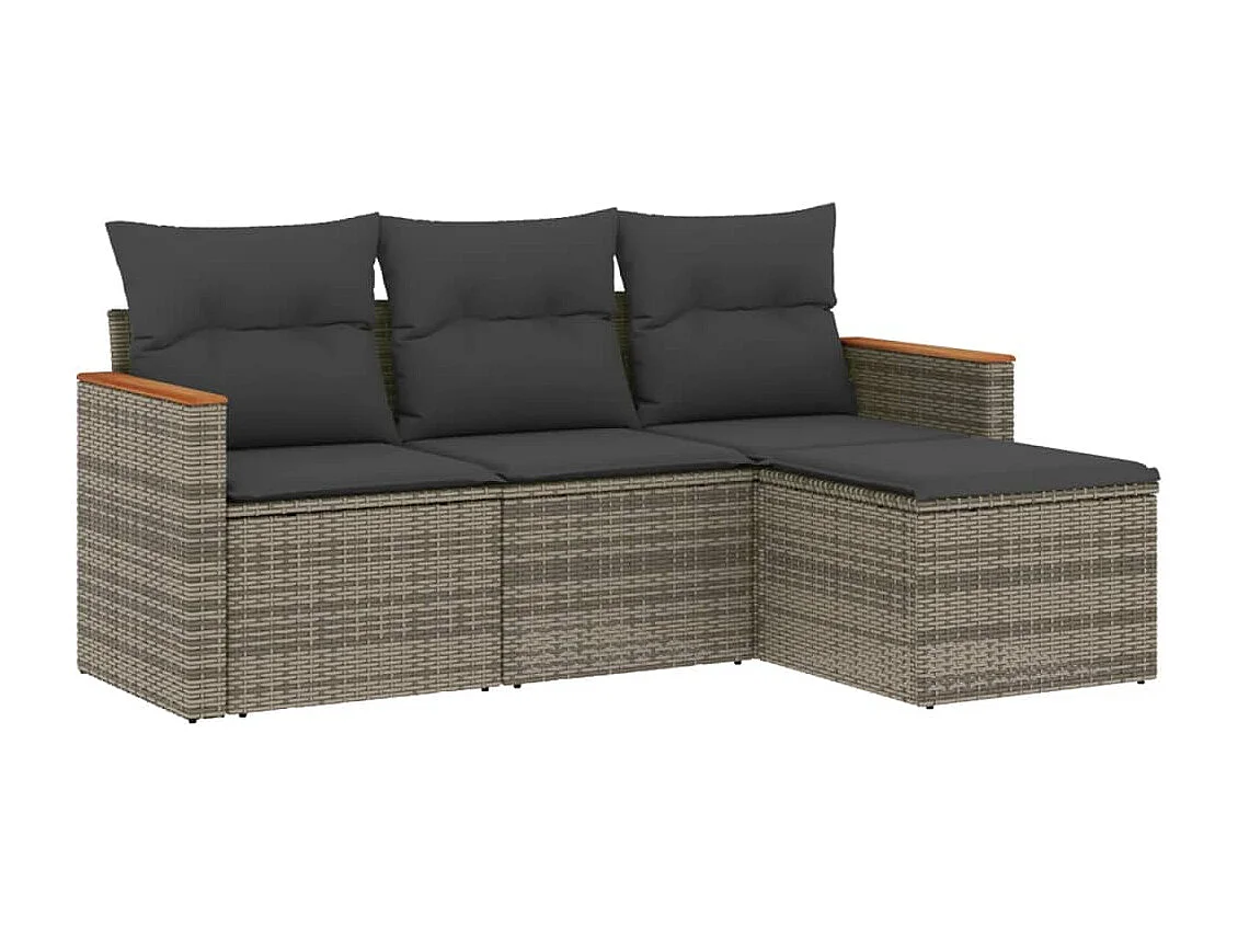 Salon de jardin 4 pcs avec coussins gris résine tressée FR93646