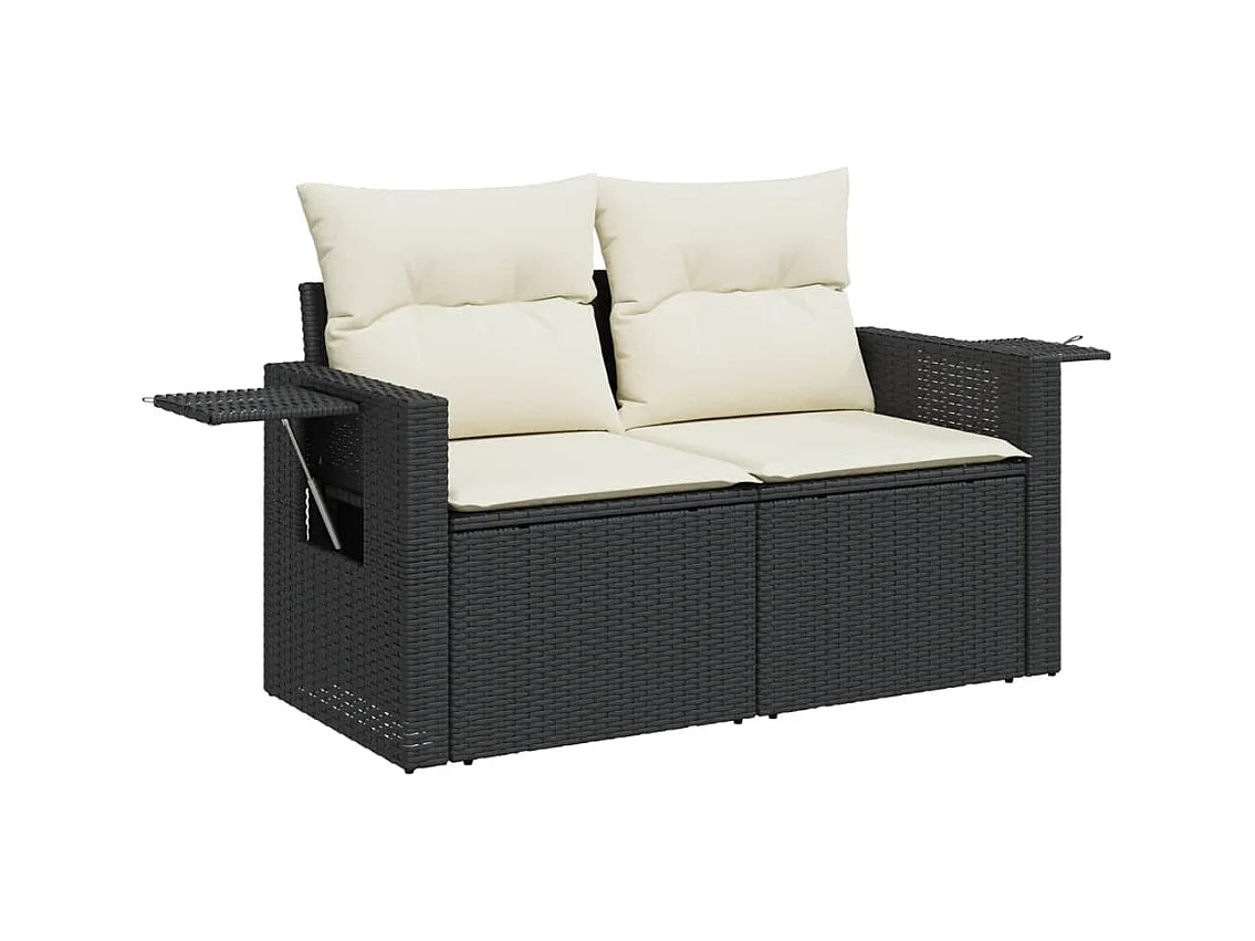 Salon de jardin 4 pcs avec coussins noir résine tressée FR61902