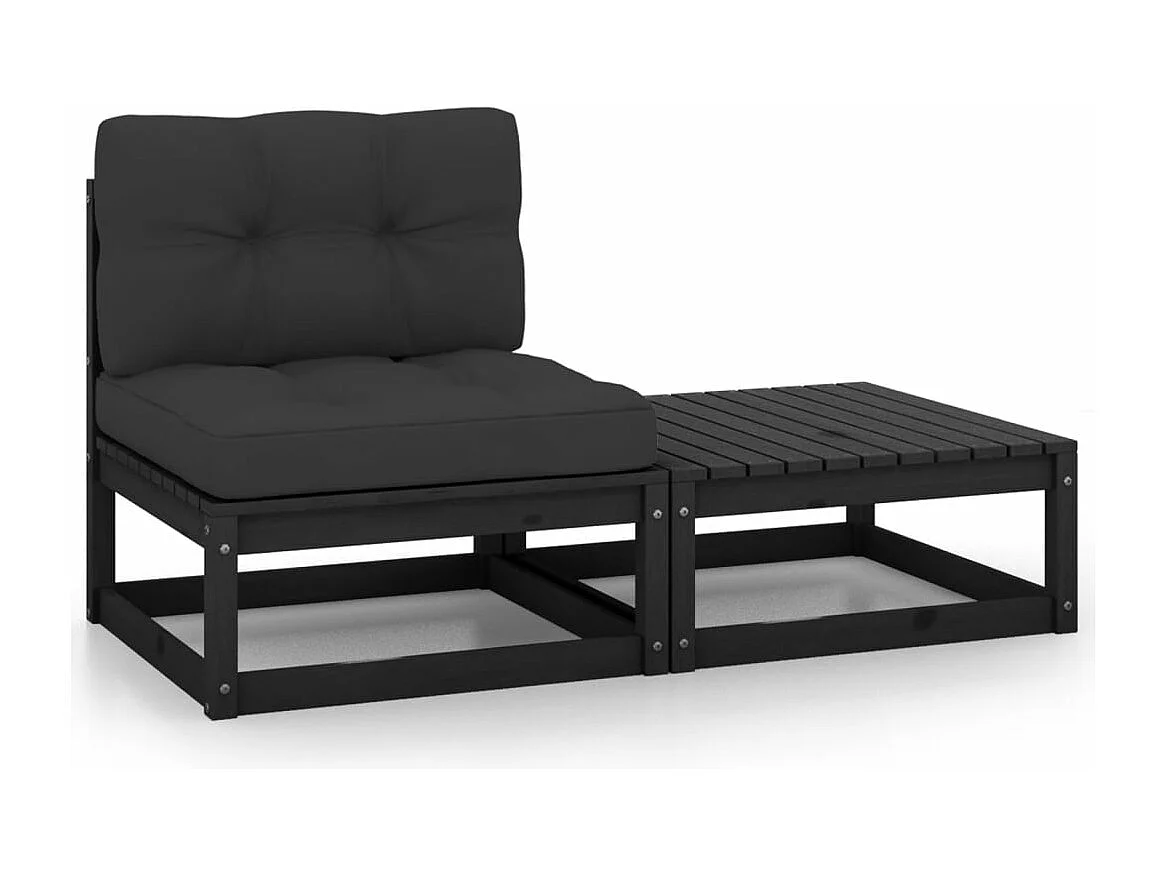 Salon de jardin 2 pcs avec coussins Noir Bois de pin massif FR12785