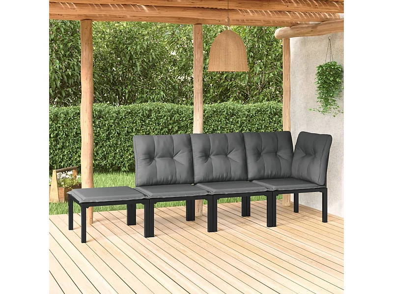 4-delige Loungeset poly rattan zwart en grijs BE186525