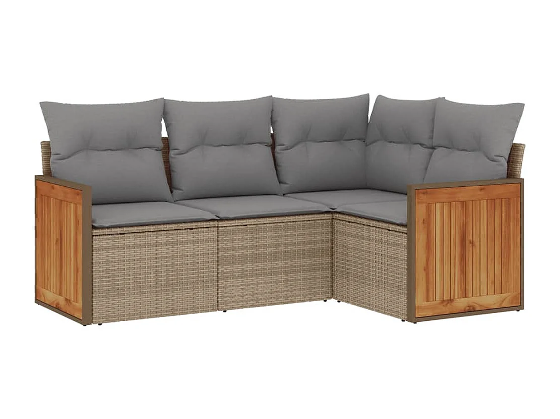 Salon de jardin avec coussins 4 pcs beige résine tressée FR25161