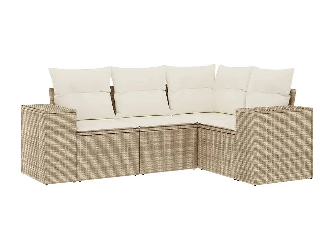 4 pcs conjunto de sofás para jardim c/ almofadões vime PE bege PT542374