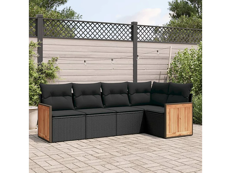 Salon de jardin 5 pcs avec coussins noir résine tressée FR36357