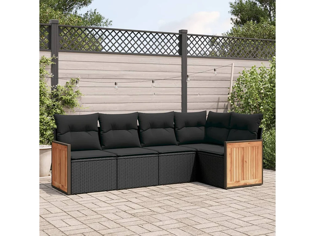 Salon de jardin 5 pcs avec coussins noir résine tressée FR36357