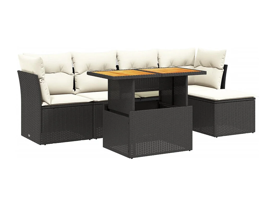 6 pcs conjunto sofás de jardim c/ almofadões vime PE preto PT341857