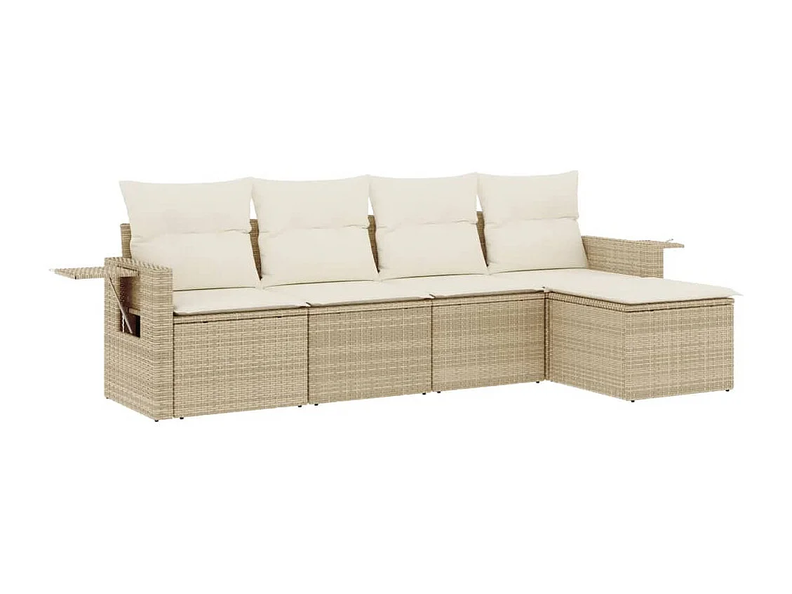 5 pcs conjunto de sofás p/ jardim com almofadões vime PE bege PT917006