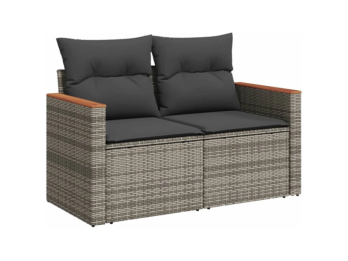 Salon de jardin 4 pcs avec coussins gris résine tressée FR51524
