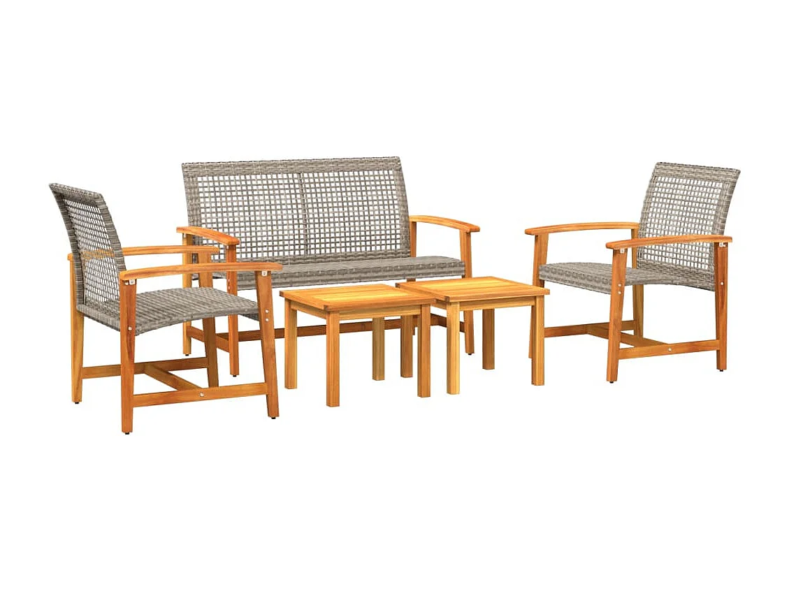 Salon de jardin 5 pcs gris résine tressée et bois d'acacia FR24153