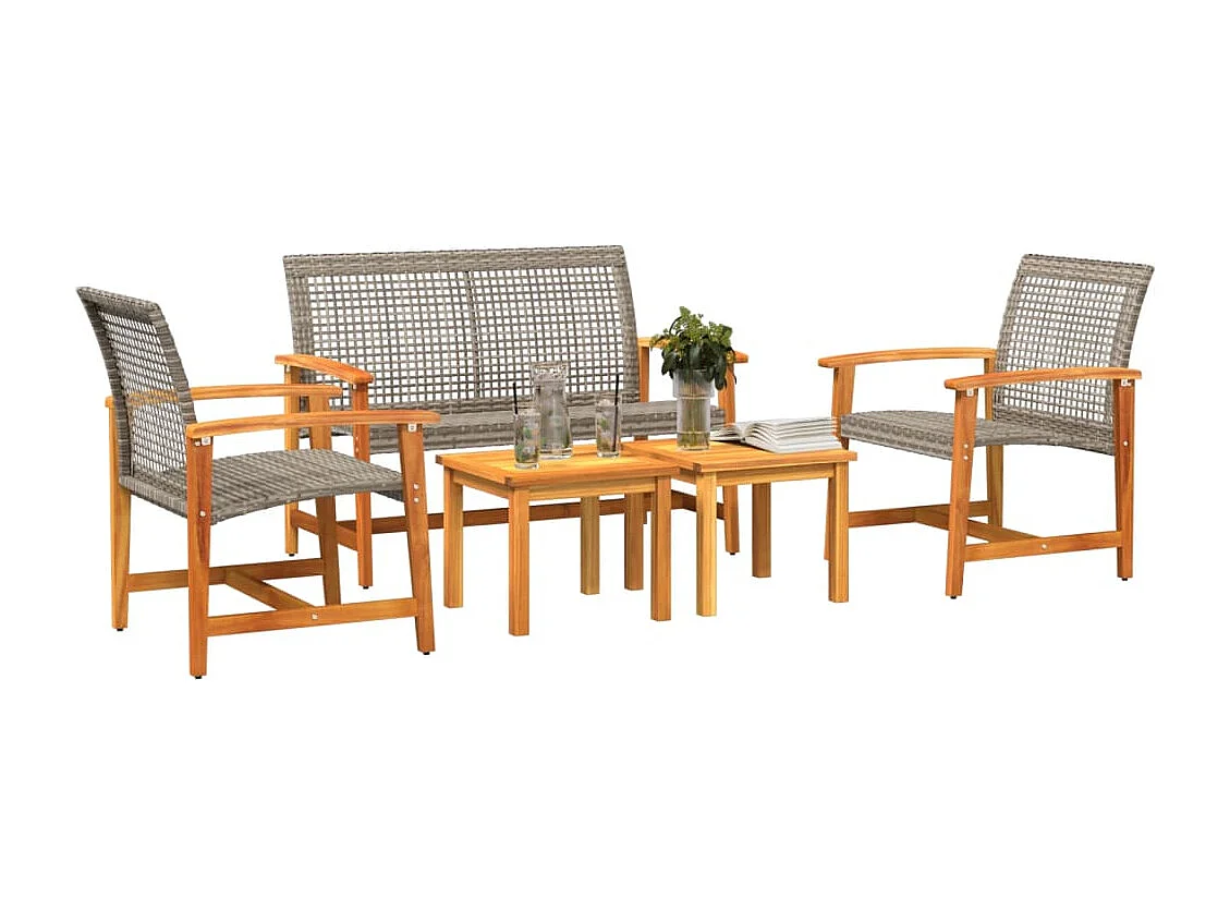 Salon de jardin 5 pcs gris résine tressée et bois d'acacia FR24153