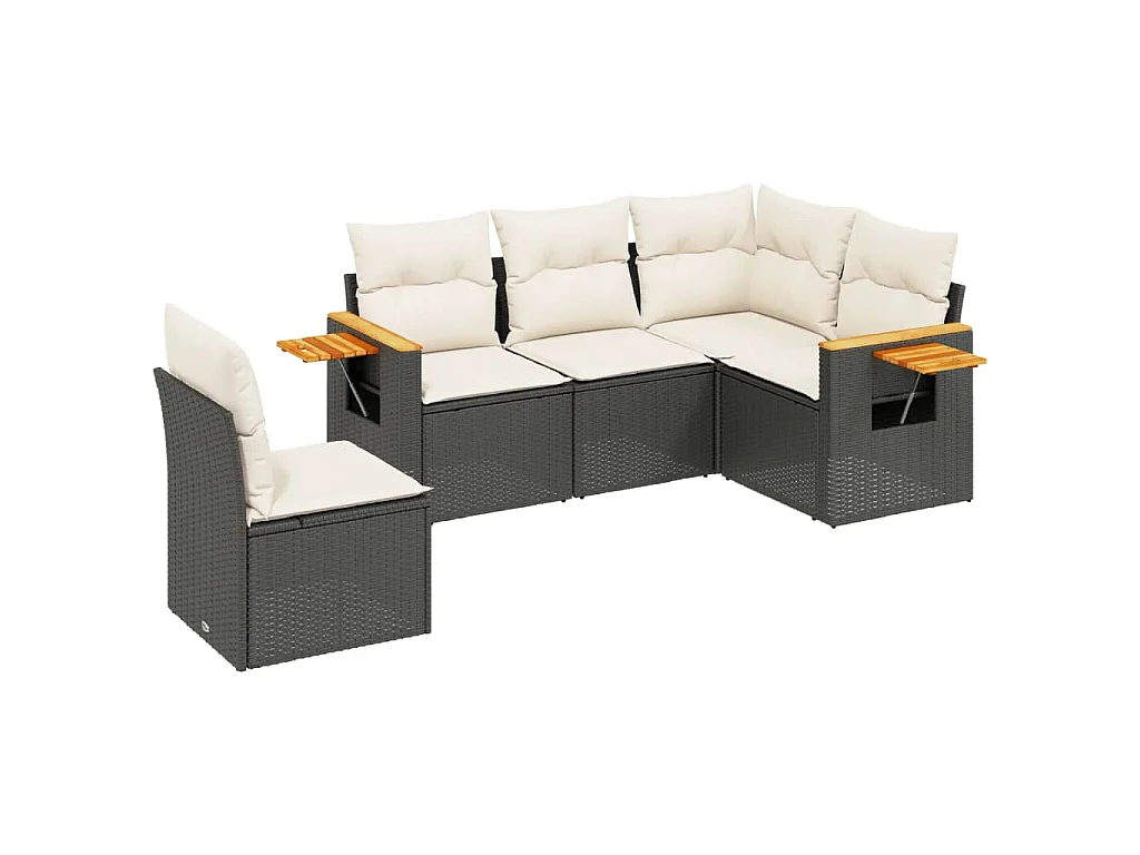 5-delige Loungeset met kussens poly rattan zwart BE371516