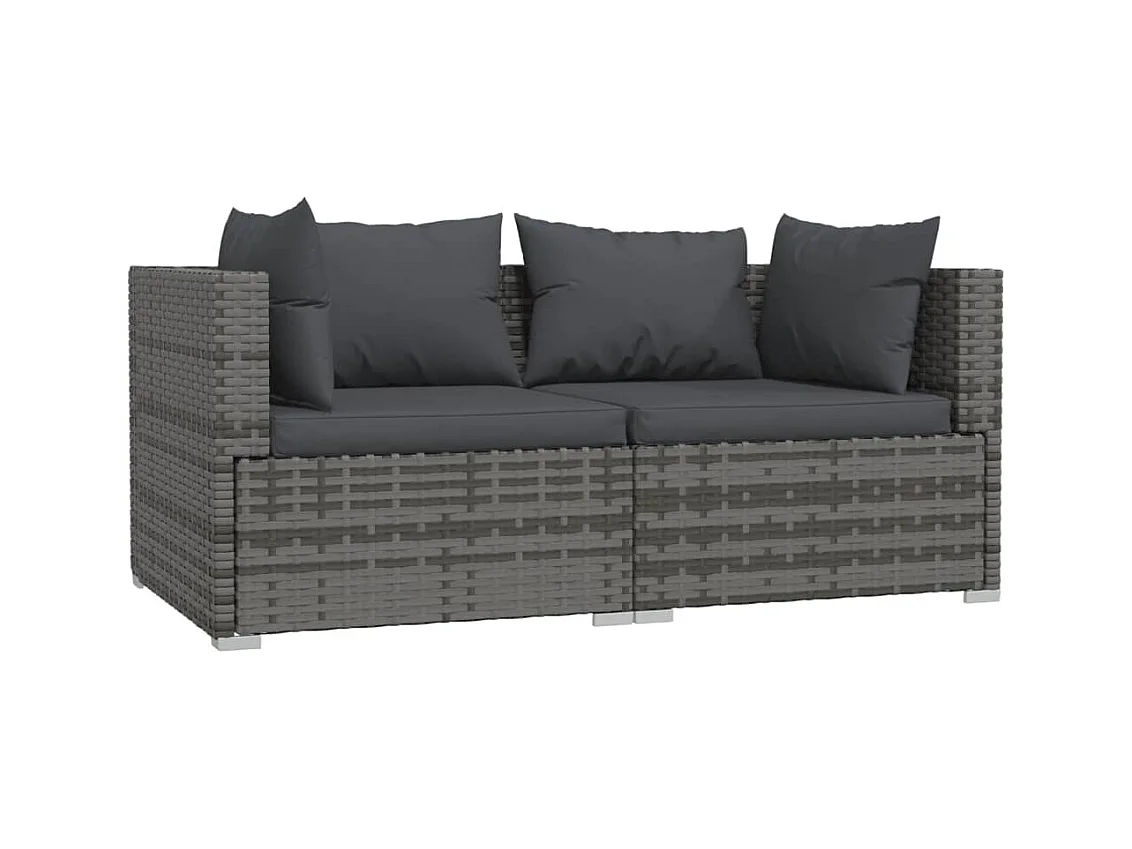 Salon de jardin 3 pcs avec coussins Gris Résine tressée FR73463