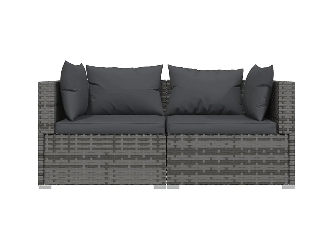 Salon de jardin 3 pcs avec coussins Gris Résine tressée FR73463