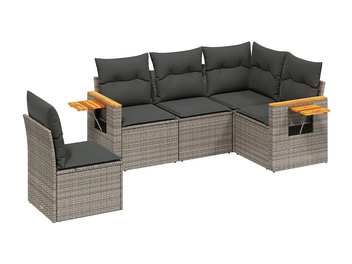 Salon de jardin 5 pcs avec coussins gris résine tressée FR76057