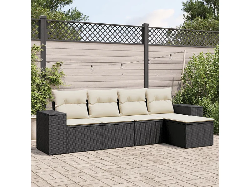 Salon de jardin 5 pcs avec coussins noir résine tressée FR97701